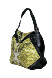 Current Boutique-Etro - Lime Green & Black Damask Printed Satin Bag w/ Leather