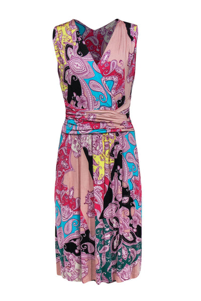 Current Boutique-Etro - Rainbow Paisley Printed Dress w/ Draped Waist Sz 8