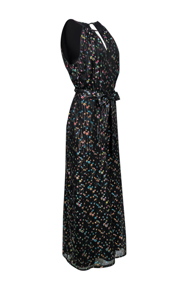 Current Boutique-Eva Franco - Black Wide Leg Sleeveless Jumpsuit w/ Multicolored Metallic Design Sz 10