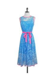 Current Boutique-Eva Franco - Blue & Neon Pink Lace Sleeveless Dress Sz 0