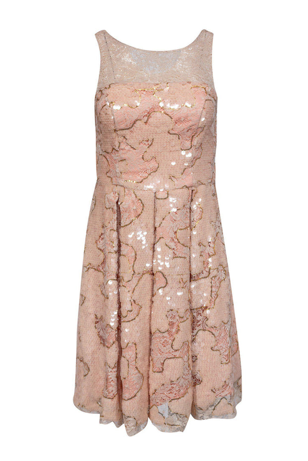 Current Boutique-Eva Franco - Blush Pink Sequined Dress w/ Pleats Sz 2