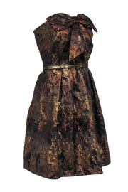 Current Boutique-Eva Franco - Bronze Metallic Floral Brocade Strapless Fit & Flare Dress Sz 10