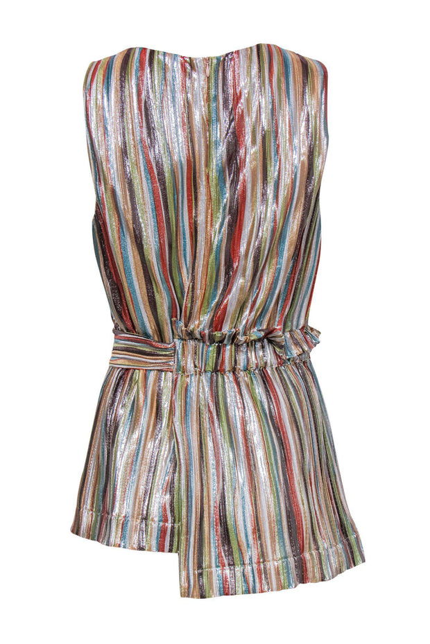Current Boutique-Eva Franco - Multicolor Striped Metallic Side-Tie Top w/ Ruffles Sz L