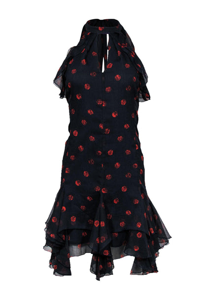 Current Boutique-Eva Franco - Navy & Red Polka Dot Ruffle A-Line Dress Sz M