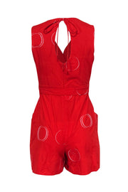Current Boutique-Eva Franco - Red Circle Print Sleeveless Belted Romper Sz XS