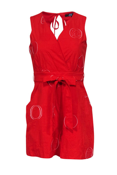 Current Boutique-Eva Franco - Red Circle Print Sleeveless Belted Romper Sz XS