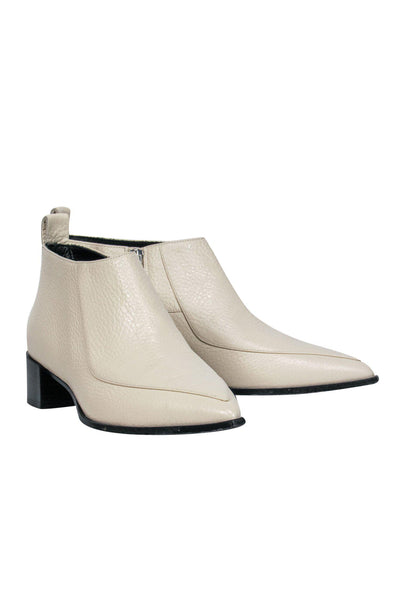 Current Boutique-Everlane - Ivory Leather Block Heel Ankle Booties Sz 8