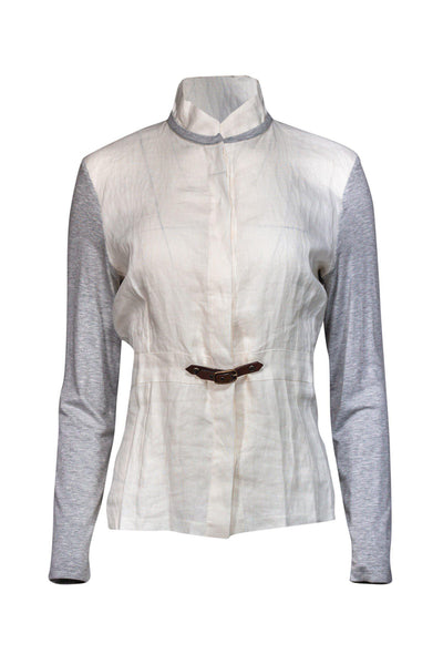 Current Boutique-Fabiana Filippi - White Linen Button-Up w/ Leather Detail Sz S