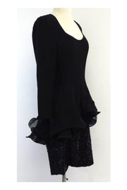 Current Boutique-Fabrice - Black Ruffle & Sequin Silk Dress Sz 6