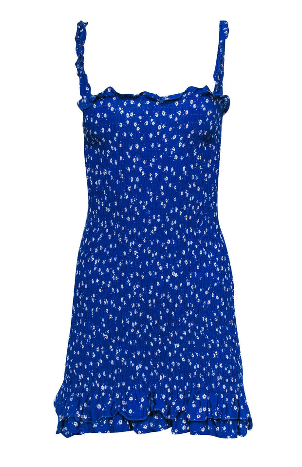 Current Boutique-Faithfull the Brand - Blue & White Floral Print Smocked Dress Sz 4
