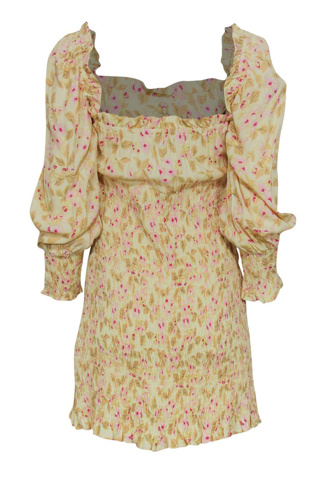 Current Boutique-Faithfull the Brand - Light Yellow & Pink Floral Print Smocked Ruffle Dress Sz 4