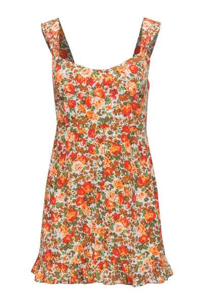 Current Boutique-Faithfull the Brand - Orange, Green & White Floral Print "Lou Lou" Mini Dress Sz 2