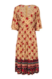 Current Boutique-Faithfull the Brand - Pale Yellow & Red Floral Print Maxi Dress Sz 4