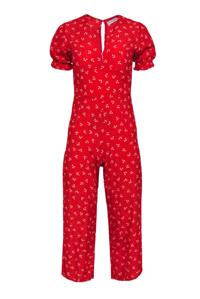 Current Boutique-Faithfull the Brand - Red Floral Short Sleeve Jumpsuit Sz 2