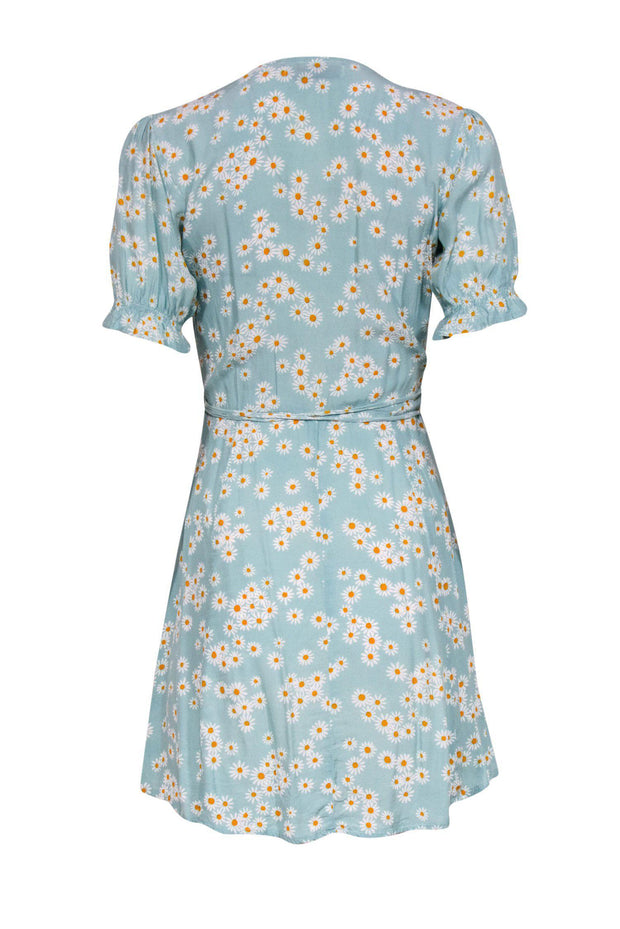 Current Boutique-Faithfull the Brand - Sky Blue Daisy Print Short Sleeve Wrap Dress Sz L