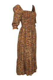 Current Boutique-Faithfull the Brand - Tan Tiger Stripe Smocked Puff Sleeve Maxi Dress Sz 4