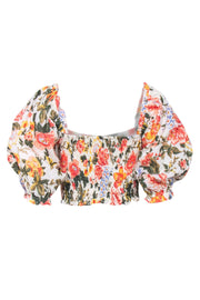 Current Boutique-Faithfull the Brand - White Floral Puff Sleeve Crop Top Sz 4