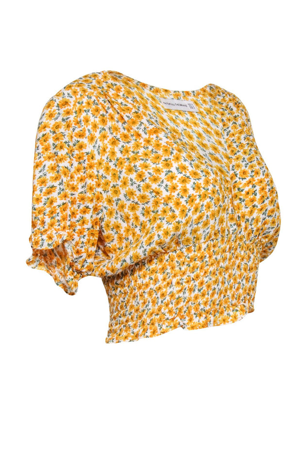 Current Boutique-Faithfull the Brand - Yellow & White Sunflower Print Short Sleeve Crop Sz 4