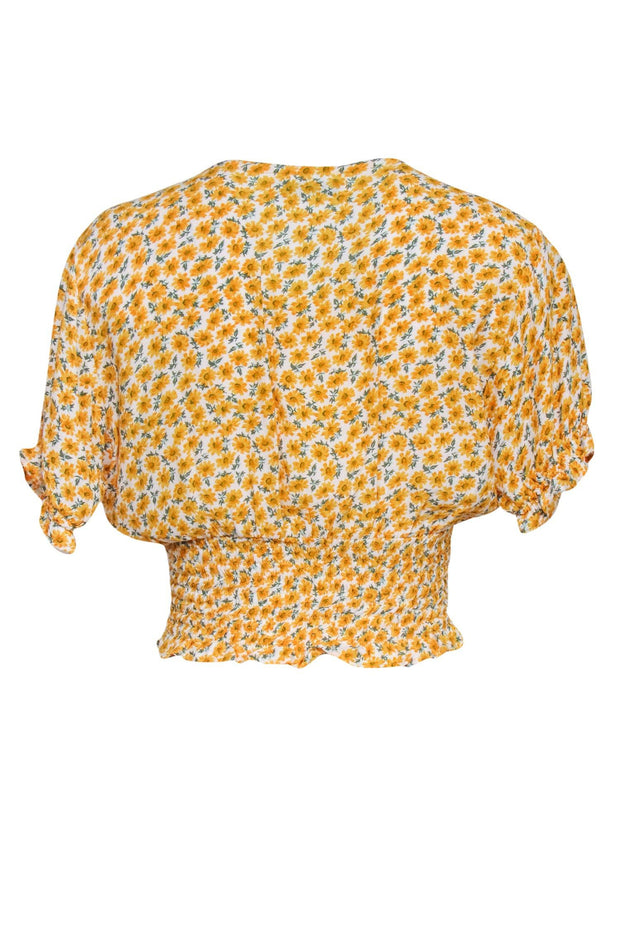 Current Boutique-Faithfull the Brand - Yellow & White Sunflower Print Short Sleeve Crop Sz 4