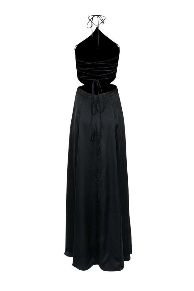 Current Boutique-Fame and Partners - Black Lace-Up Sleeveless Halter Gown w/ Cutout Sz 2