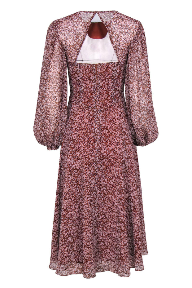 Current Boutique-Fame and Partners - Brown, Light Pink & Black Floral Puff Sleeve Midi Dress Sz 0