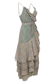 Current Boutique-Fame and Partners - Green & Peach Floral Print Tiered & Ruffled Wrap Maxi Dress Sz 10