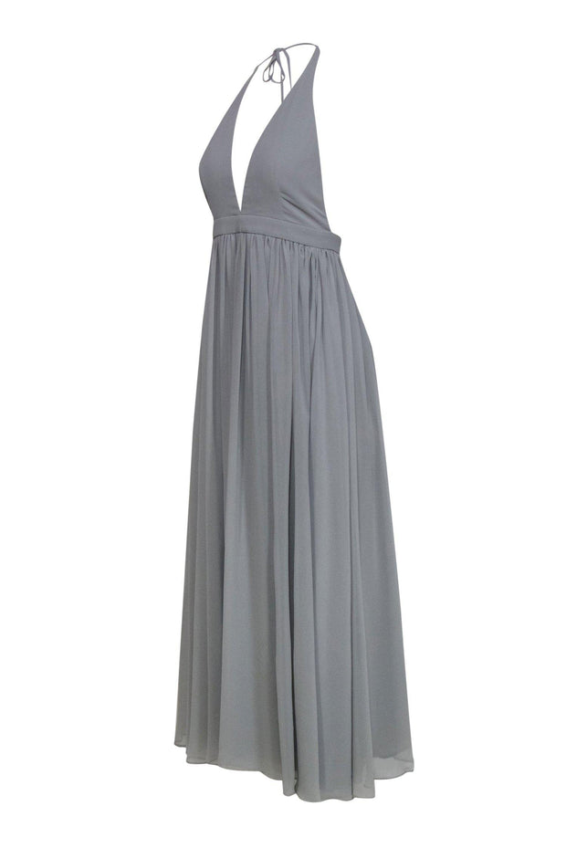 Current Boutique-Fame and Partners - Light Grey Halter Gown w/ Mesh Paneling Sz 0