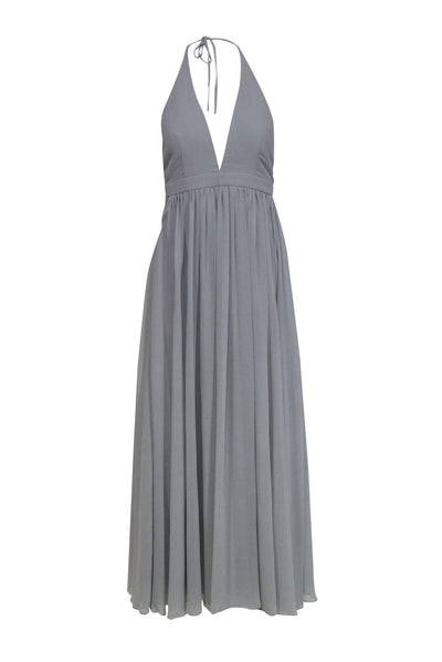 Current Boutique-Fame and Partners - Light Grey Halter Gown w/ Mesh Paneling Sz 0