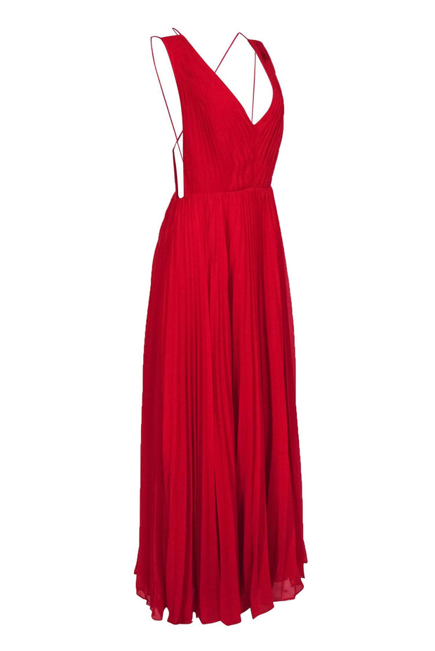 Current Boutique-Fame and Partners - Red Sleeveless Pleated Gown w/ Crisscross Back Sz 10