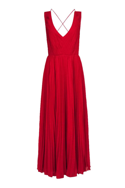 Current Boutique-Fame and Partners - Red Sleeveless Pleated Gown w/ Crisscross Back Sz 10