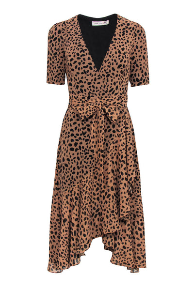 Current Boutique-Fame and Partners - Tan & Black Leopard Print Short Sleeve Wrap Dress Sz 2