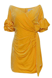 Current Boutique-Fame and Partners x Free People - Bright Yellow Velvet Puff Sleeve Faux Wrap Dress Sz 10