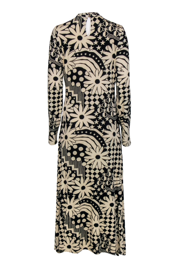 Current Boutique-Farm - Black & Cream Floral Geo Print Long Sleeve Maxi Dress Sz M