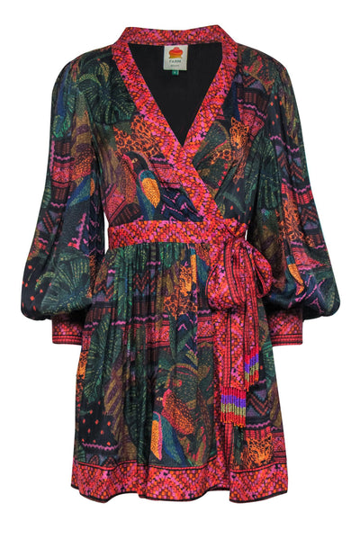 Current Boutique-Farm - Dark Green & Multicolor Jungle Print Wrap Dress Sz S