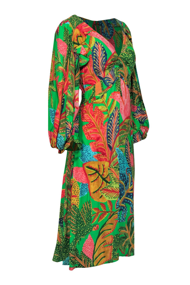 Current Boutique-Farm - Green & Multicolor Rainforest Print Midi Dress Sz S