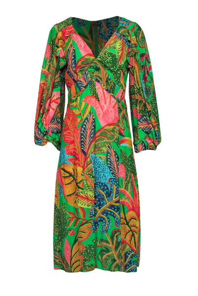 Current Boutique-Farm - Green & Multicolor Rainforest Print Midi Dress Sz S
