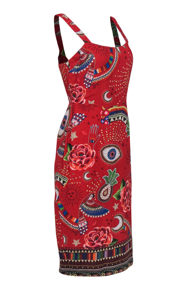 Current Boutique-Farm - Red Tropical Paisley Print Dress Sz M
