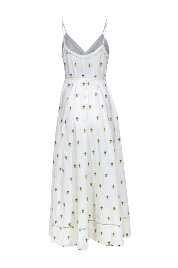 Current Boutique-Farm - White Linen Blend Wrap Sleeveless Maxi Dress Embroidered w/ Pineapples Sz L