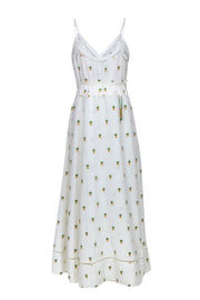 Current Boutique-Farm - White Linen Blend Wrap Sleeveless Maxi Dress Embroidered w/ Pineapples Sz L