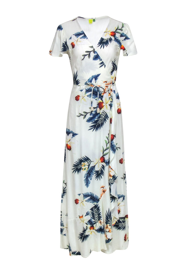 Current Boutique-Farm - White & Multicolor Tropical Floral Print Wrap Maxi Dress Sz M