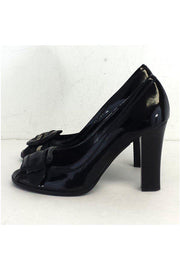 Current Boutique-Fendi - Black Patent Leather Buckle Peep Toe Pumps Sz 6.5