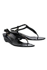 Current Boutique-Fendi - Black Patent Leather Wedge Sandals w/ Medallions Sz 6