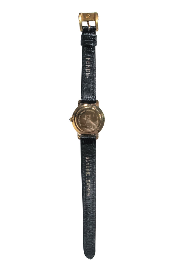 Current Boutique-Fendi - Black Snakeskin Embossed Leather Watch w/ Gold Trim