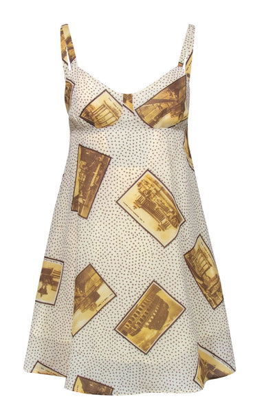 Current Boutique-Fendi - Ivory & Beige Star & European Postcard Print A-Line Dress Sz 0