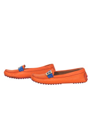 Current Boutique-Fendi - Orange Pebbled Leather Loafers w/ Blue Crocodile Strap Sz 10.5
