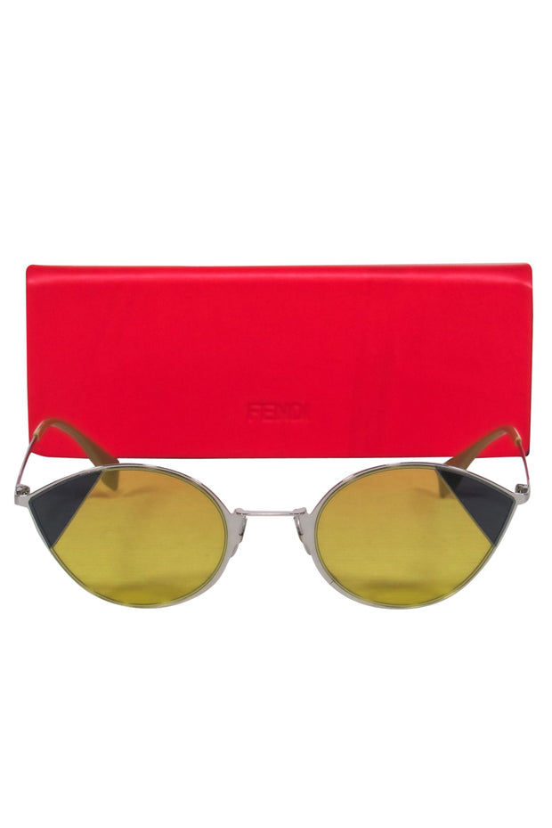 Current Boutique-Fendi - Silver Cat Eye Sunglasses w/ Yellow Lenses
