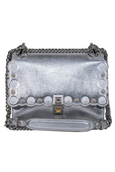 Current Boutique-Fendi - Silver Textured Leather Studded Chain Crossbody