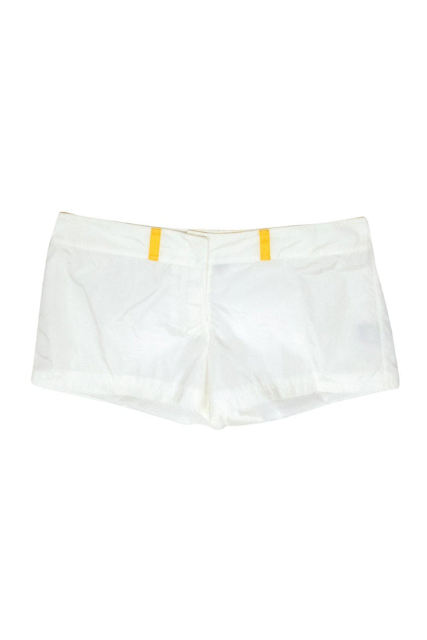 Current Boutique-Fendi - White Low Rise Nylon Shorts w/ Yellow Belt Loops Sz 8