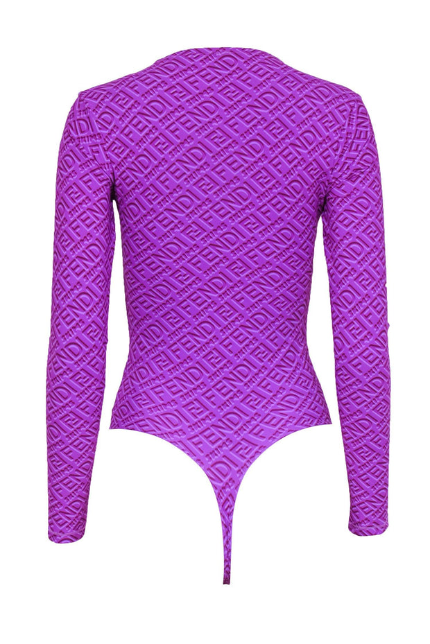 Current Boutique-Fendi x Skims - Purple Monogram Print Mock Neck Bodysuit Sz S