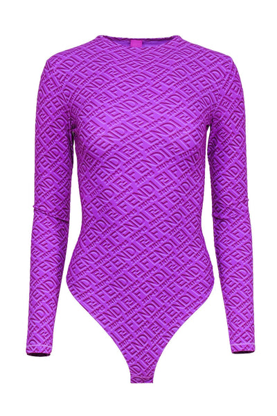 Current Boutique-Fendi x Skims - Purple Monogram Print Mock Neck Bodysuit Sz S